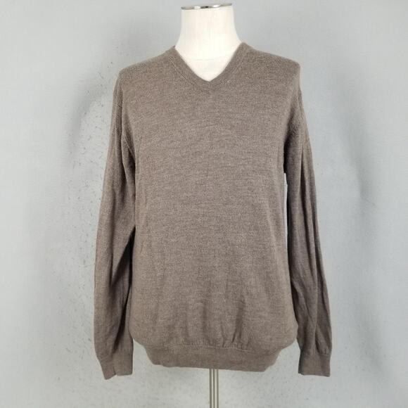 Turnbury Sweater Mens Large Tall Brown Extra Fine Merino Wool V Neck Pullover - Picture 1 of 15